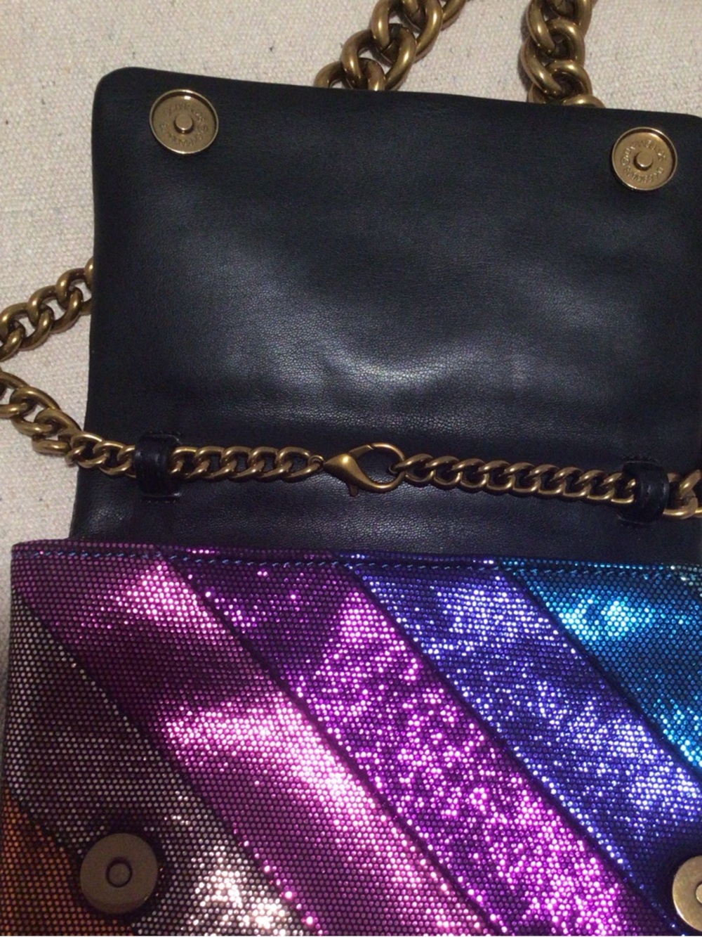 Kurt Geiger London Multicolor Metallic Chain Shoulder Bag with Gemstone Clasp - Picture 6 of 6